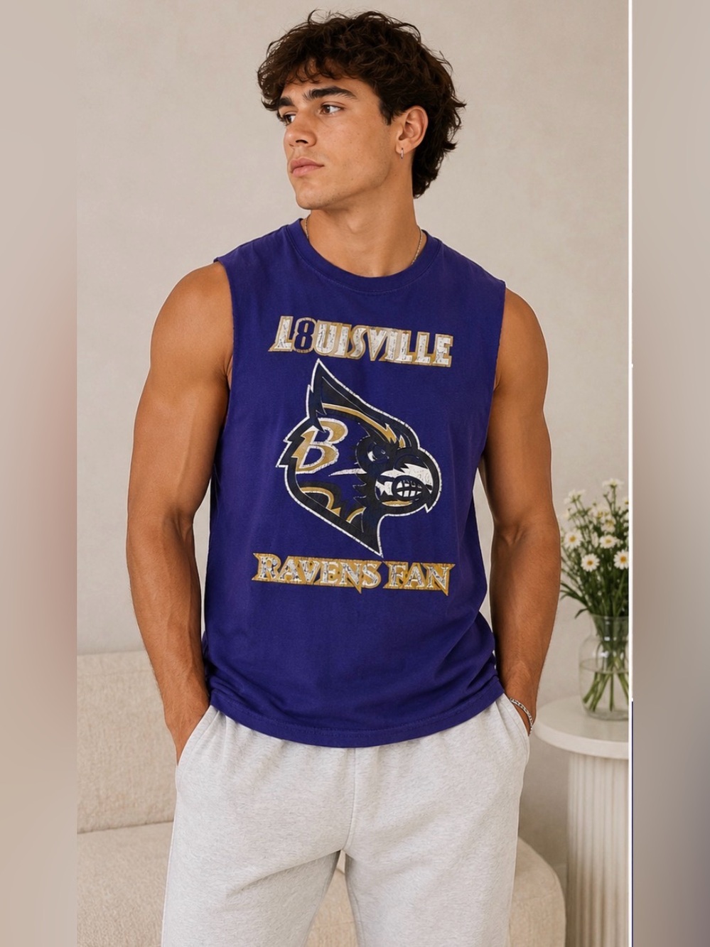 Vintage Handmade Ravens Fan Cut Off Tee Small Lamar Jackson #8 Yazbek